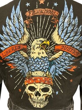 Biker Skull Freedom Justice Liberty Eagle Patriotic Upcycled Corduroy Jacket